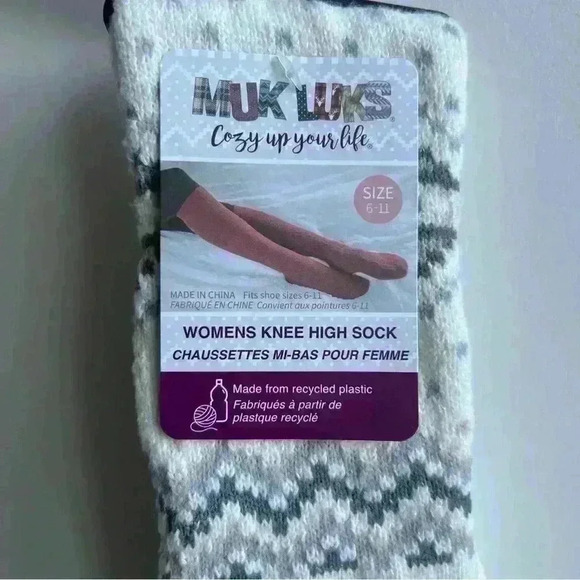 NWT Muk Luk White Ivory Retro Knee High Socks 6-11 - Socks Gift Idea - Picture 3 of 9